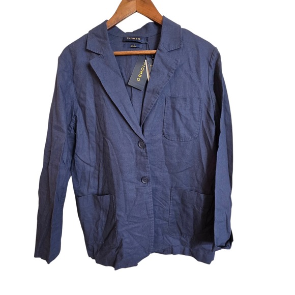 New Piombo Linen Blend Large Blue Blazer Jacket - Picture 2 of 12